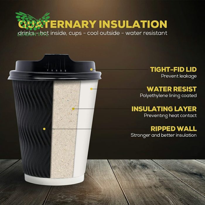 Custom insulated disposable paper coffee cups with lid - Image 7
