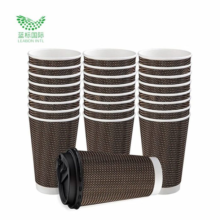 Biodegradable ripple wall paper coffee cups with lid