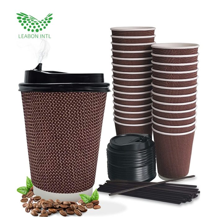 Disposable biodegradable paper coffee cups with lid