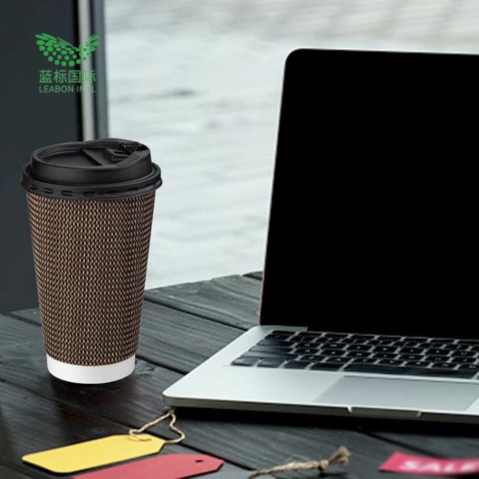 Biodegradable ripple wall paper coffee cups with lid - Image 2