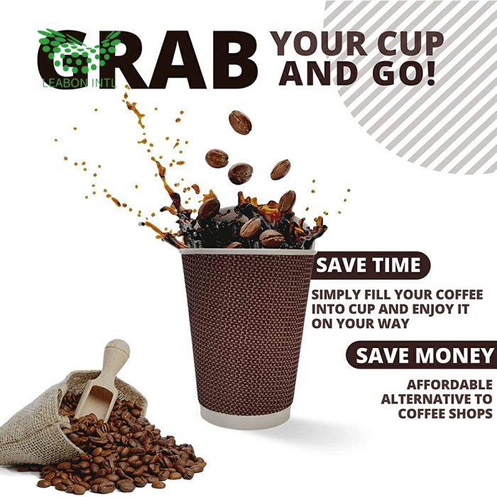Disposable biodegradable paper coffee cups with lid - Image 2