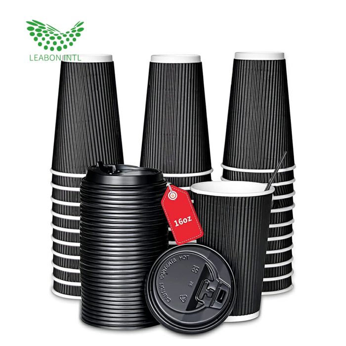 Custom insulated black paper coffee cups with lid