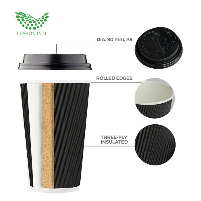 Custom insulated black paper coffee cups with lid - Image 5