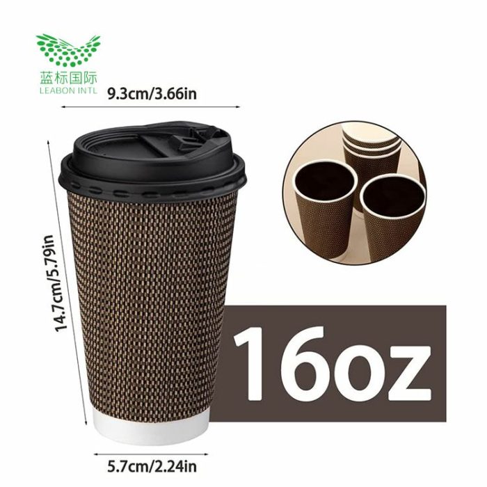 Biodegradable ripple wall paper coffee cups with lid - Image 5