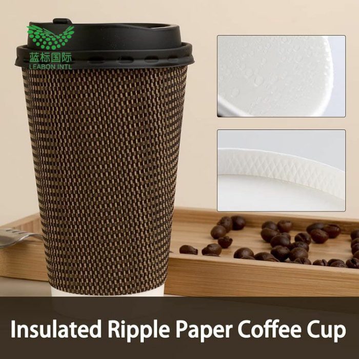 Biodegradable ripple wall paper coffee cups with lid - Image 6