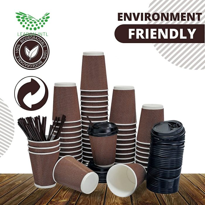 Disposable biodegradable paper coffee cups with lid - Image 3