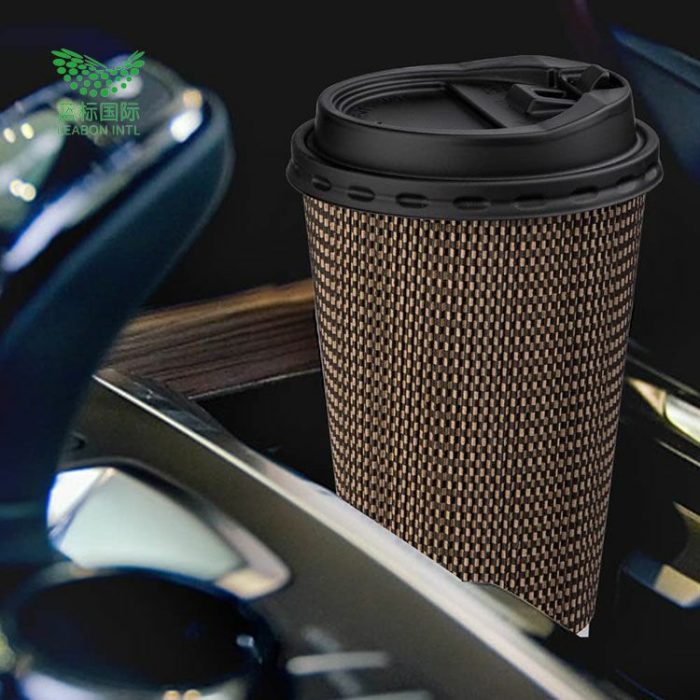 Biodegradable ripple wall paper coffee cups with lid - Image 3